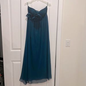 Turquoise strapless Maxi dress with flower embellishments